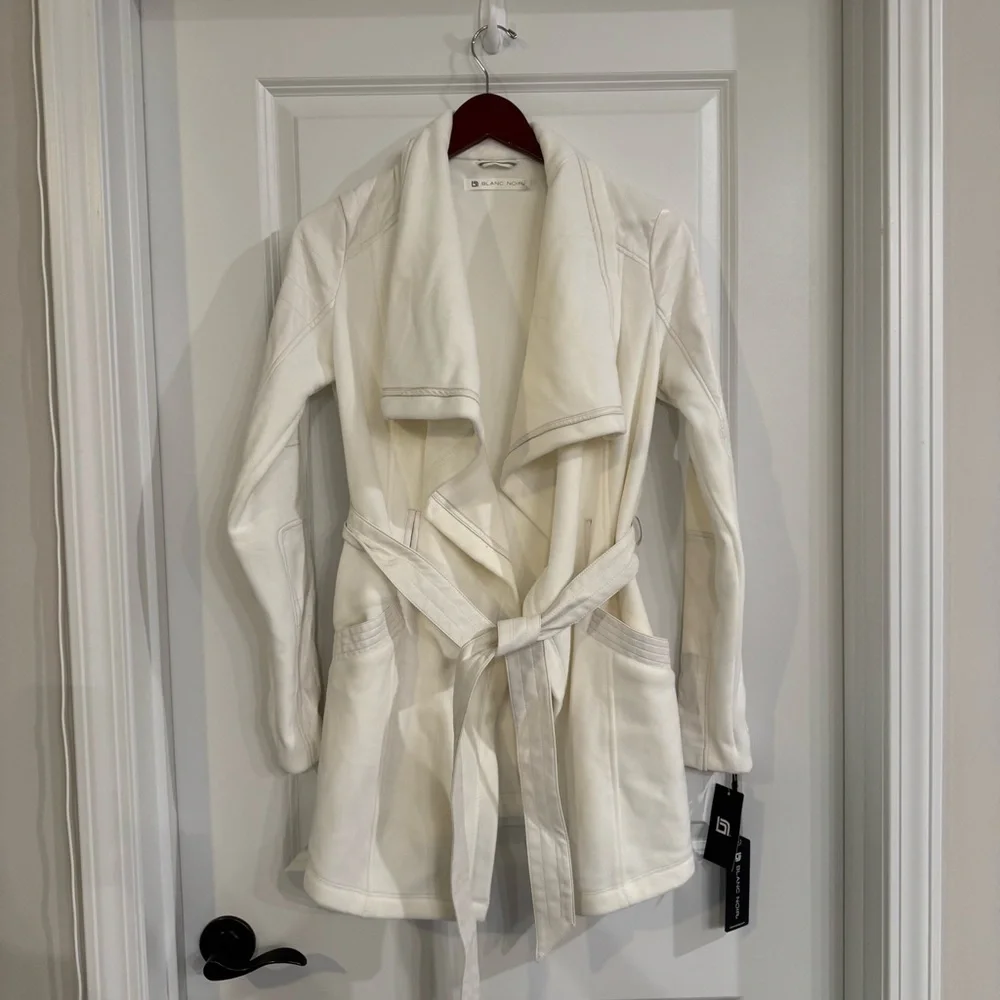 Blanc Noir Drape Velour Jacket in Off White
